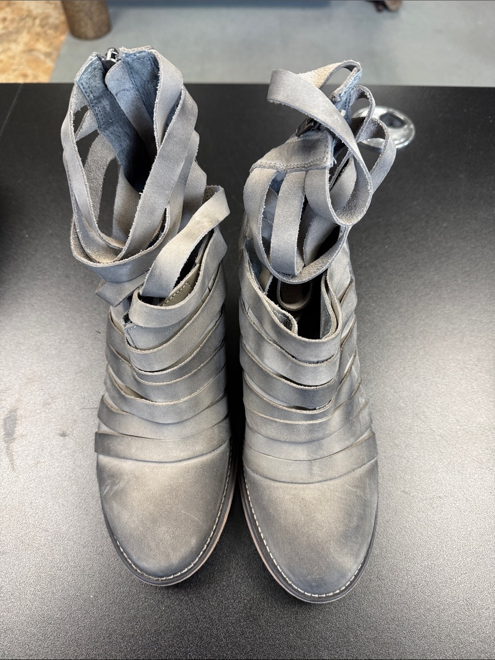 Free People Gray Strappy Wrap-Ankle Heeled Boots